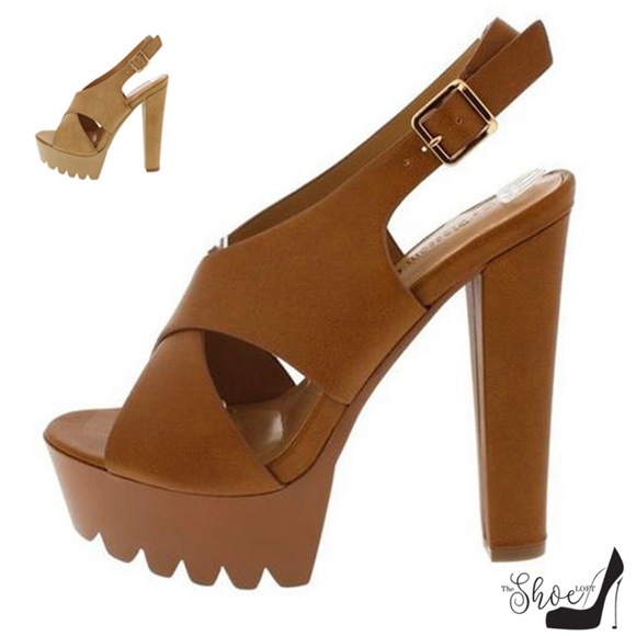 The Shoe Loft Shoes - Simi Cognac Lug Sole Slingback Heels The Shoe Loft Shoes - Simi Cognac Lug Sole Slingback Heels